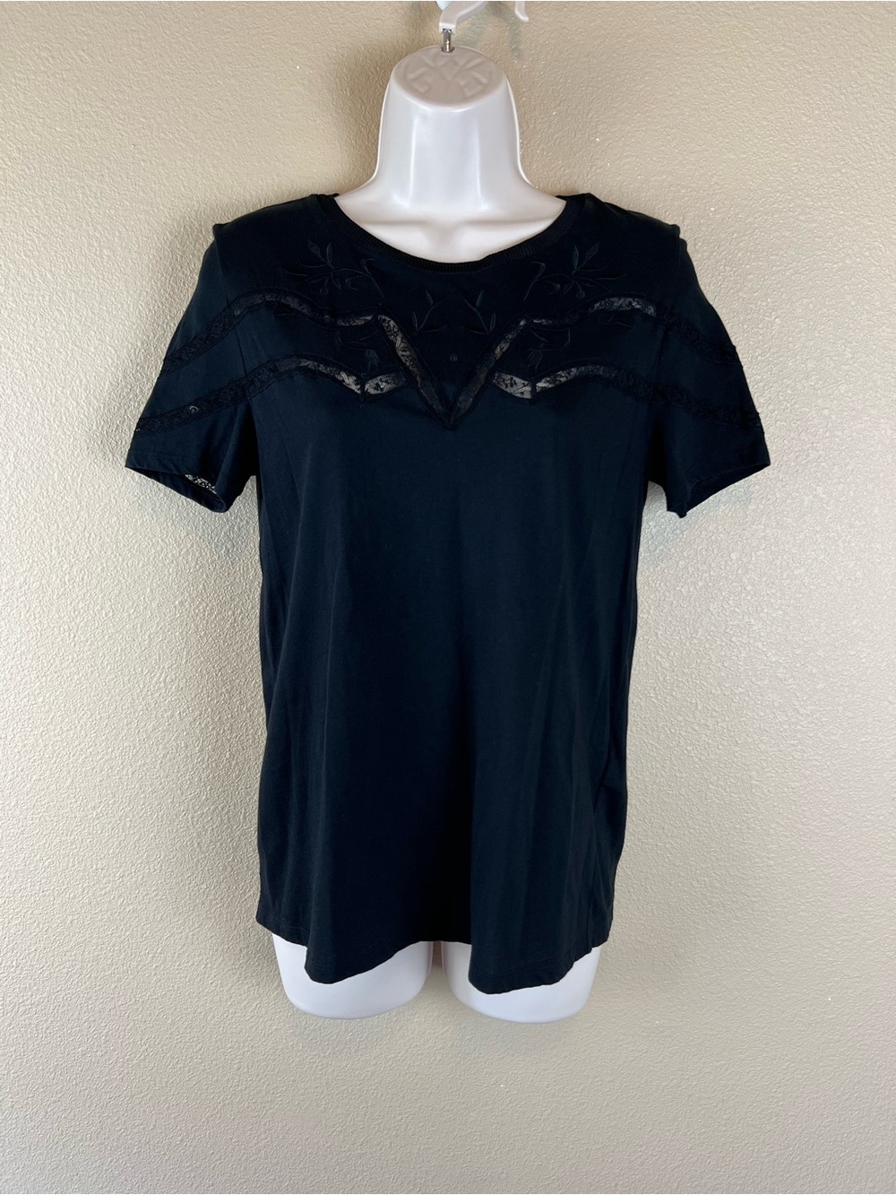Sandro black embroidered lace tee